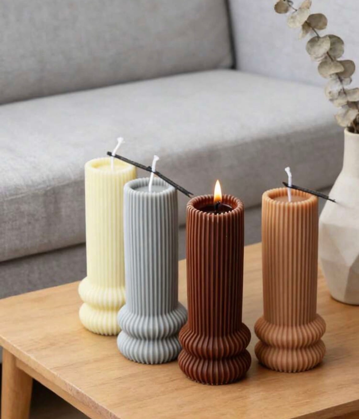 Ribbed footed pillar candles