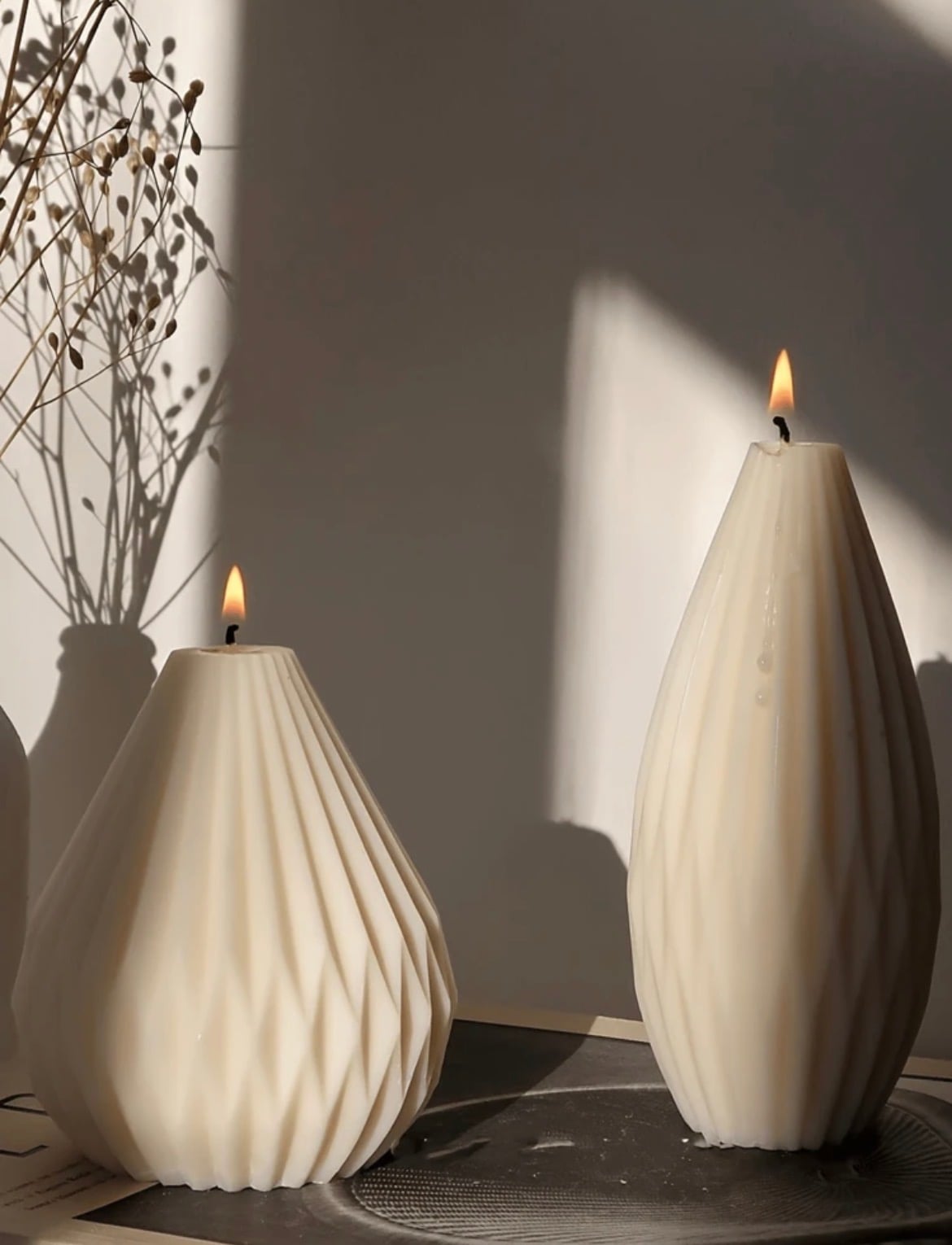 Pleated origami teardrop candles