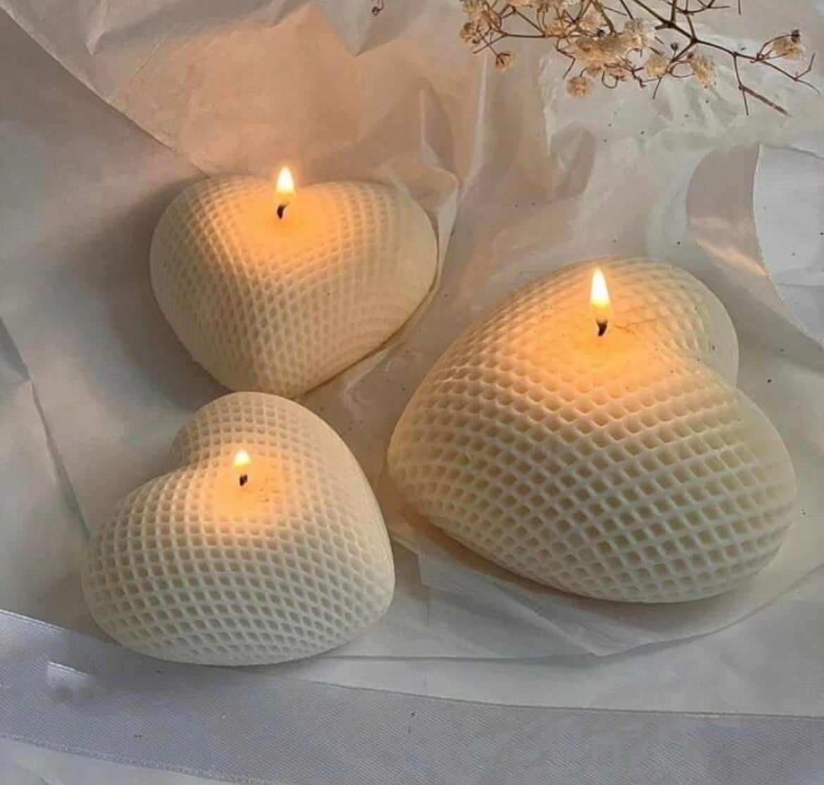 Waffle-textured heart candles