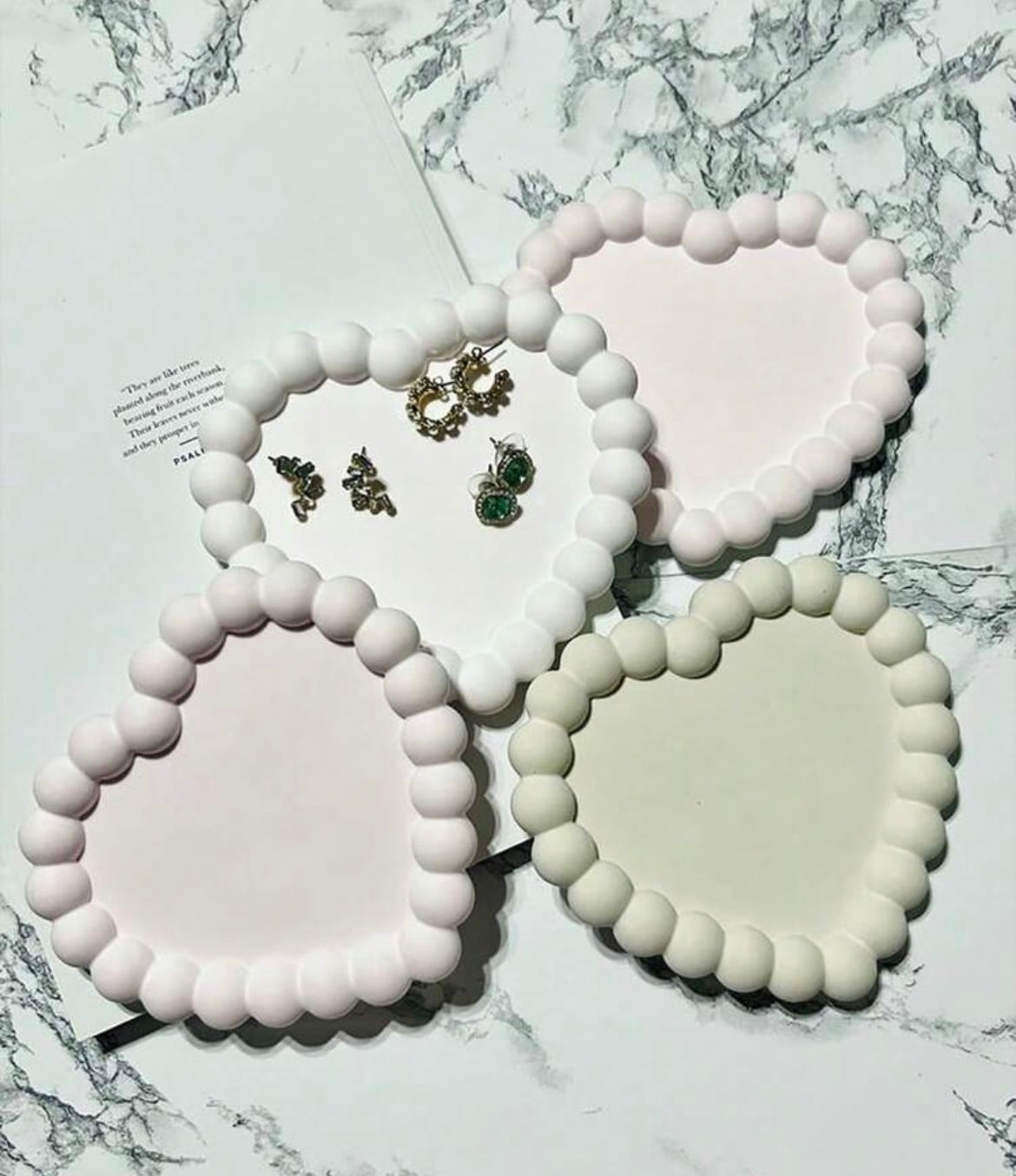 Beaded-edge heart dishes in blush and cream colourways