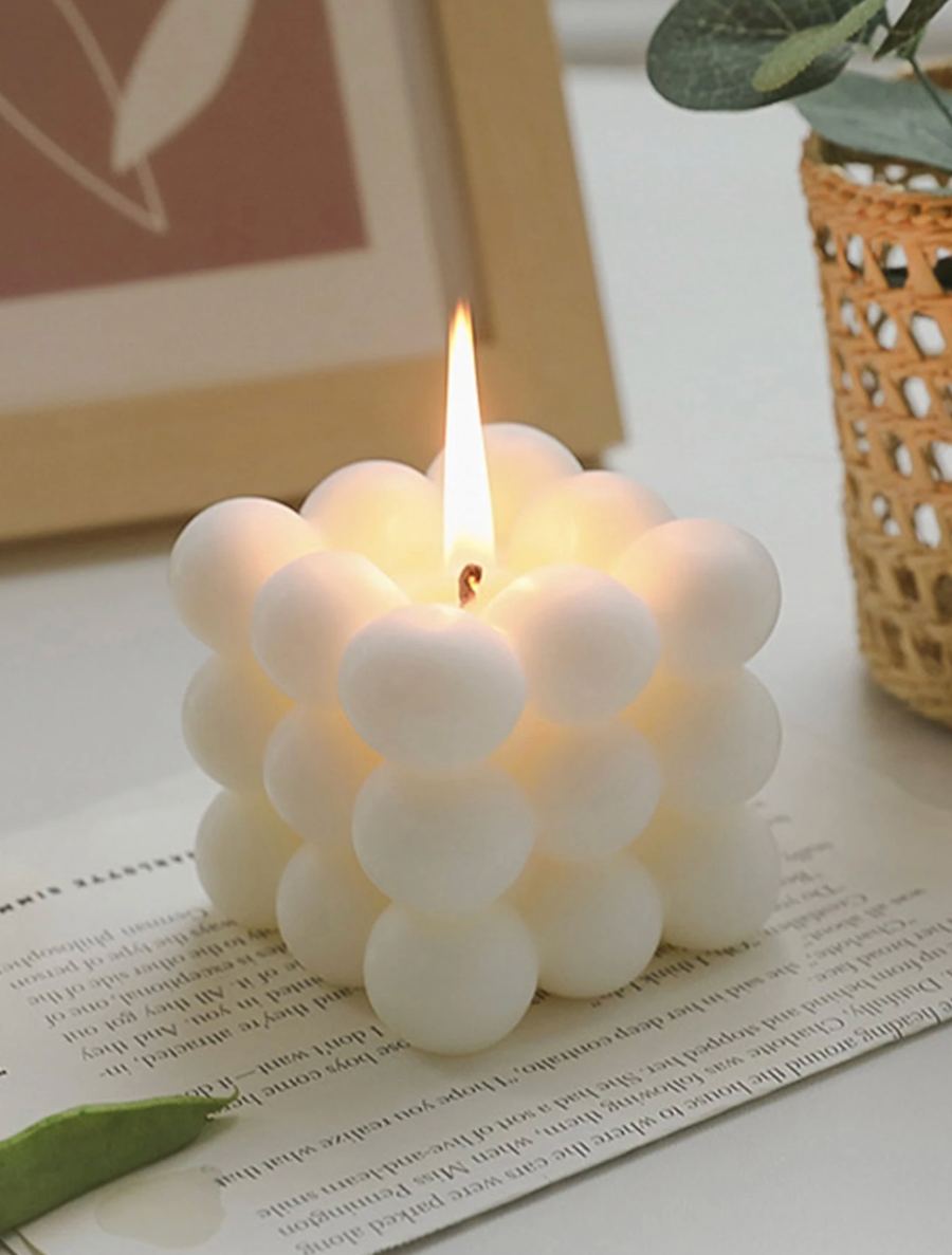Bubble cube candle, clustered pearls